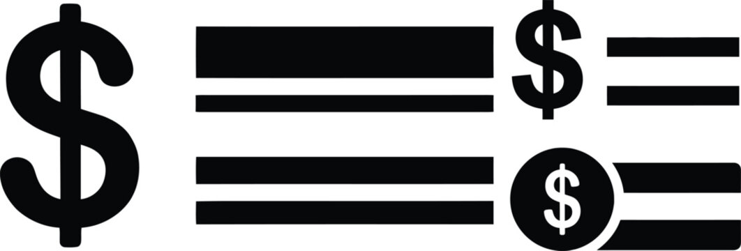 Black dollar sign icons with equal bars for financial business and bank design