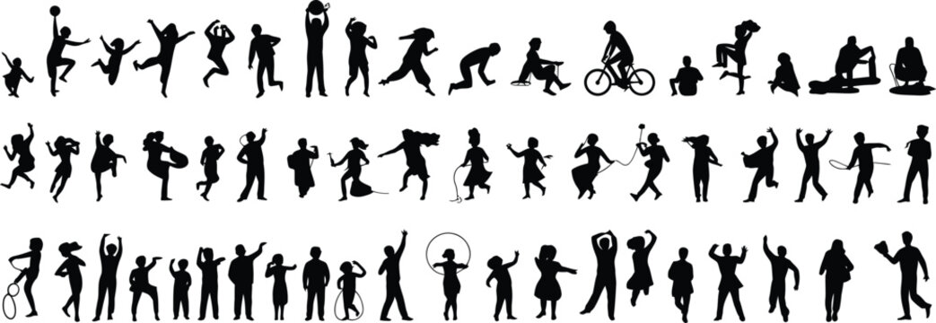 Black silhouette collection of diverse human activities and poses black silhouettes human figures