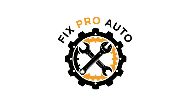 Auto Repair Logo: Crossed Wrenches Inside Gear, Fix Pro Auto Text