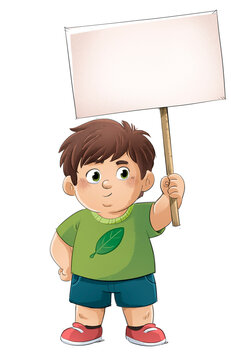 Chubby boy with a banner in his hand