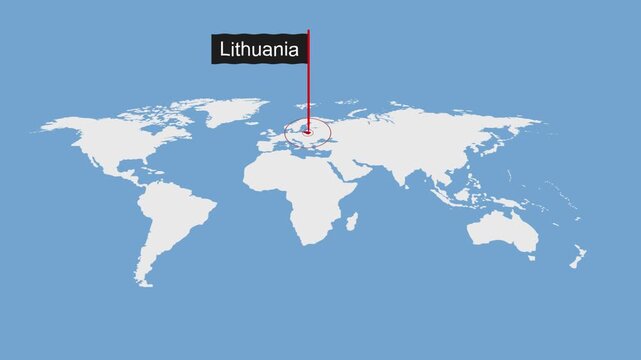 Lithuania Geographic Location on Minimal World Map Animation