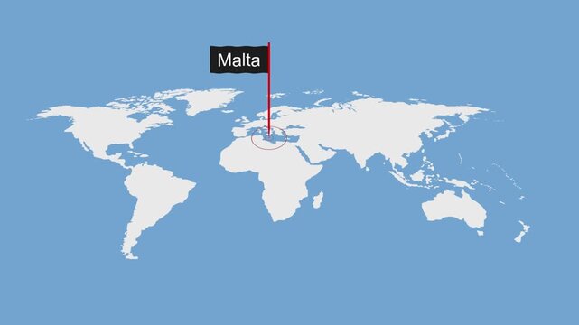 Malta Geographic Location on Minimal World Map Animation