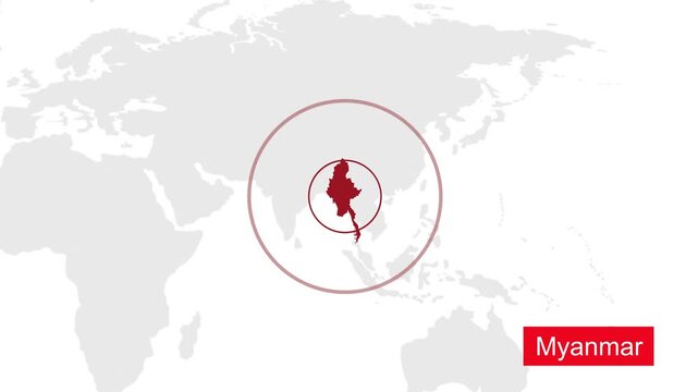 Myanmar Map Location Pointer Animation on World Map