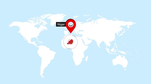 Niger Map Pin Location Animation Global World Map Concept
