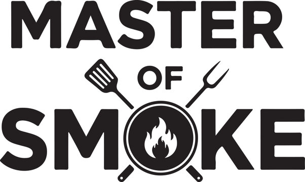 Master of Smoke logo, barbecue emblem, grill vector, smoking text