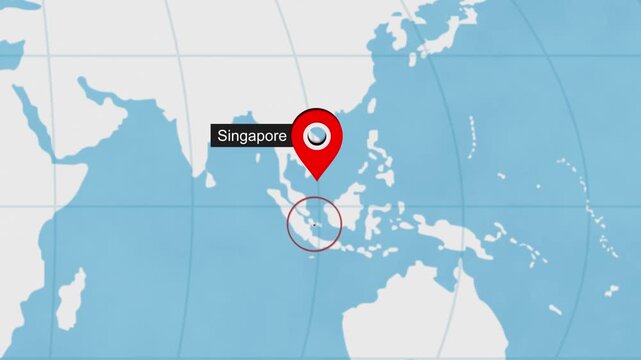 Singapore City Location on World Map Animation Concept