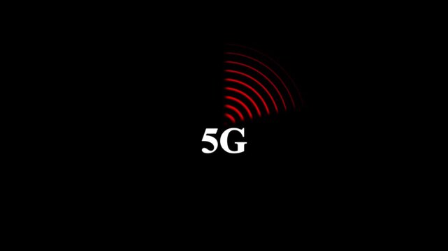 5G Network signal animation. 5G network icon designed in flat icon radio wave signal with on black background.