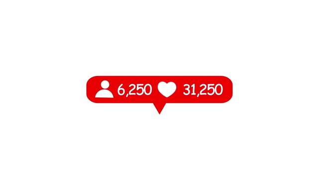 love react icon animation on white background. love react Counting for Social Media 1-500k love react.
