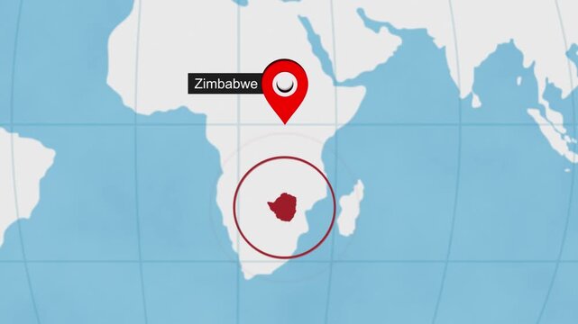 Zimbabwe City Location on World Map Animation Concept