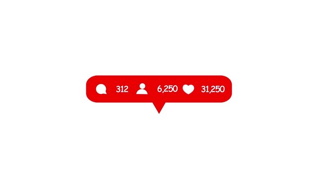 love react icon animation on white background. love react Counting for Social Media 1-500k love react and 5k friend and 500 massege
