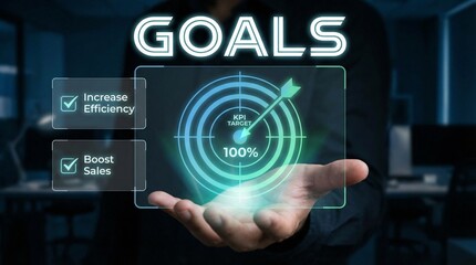 Fototapeta premium A person holding the target symbol for business goals concept.