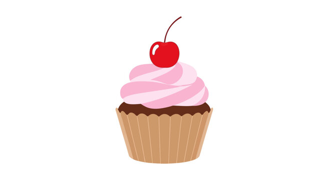 A cupcake with pink frosting topping.