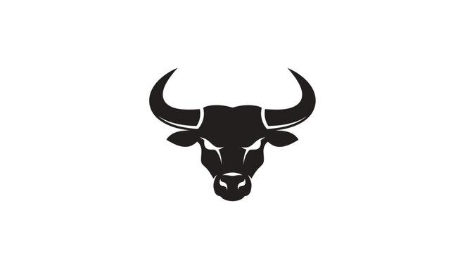 Black bull head with horns logo.