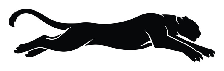 Dynamic black panther silhouette vector, leaping wild cat graphic, powerful animal emblem for sports, branding, or nature designs, isolated on white. © Joe