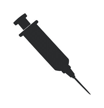 Medical syringe vector icon, black silhouette of a hypodermic needle, healthcare and vaccination symbol, isolated graphic resource for medical designs