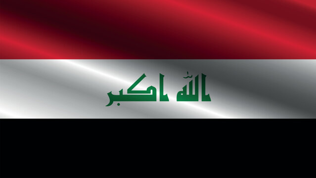 Glossy and shining flowing satin fabric texture with the colors of the flag of Iraq and green takbir.