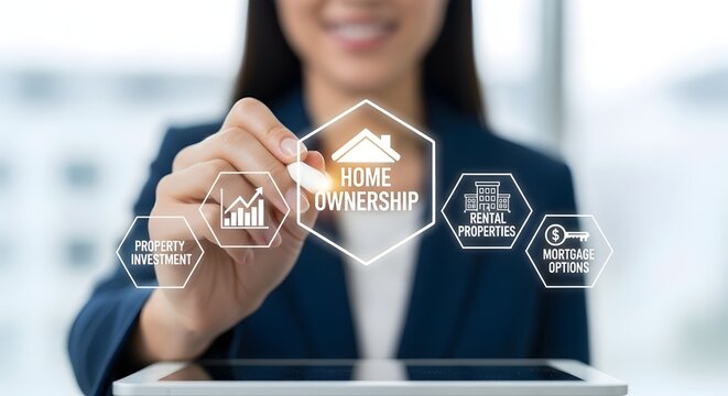 Woman Hand with home ownership concept illustration for the concept of business.