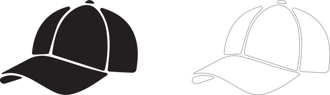 Baseball cap  vector icon in silhouette and outline style, sports hat and fashion headwear symbol.