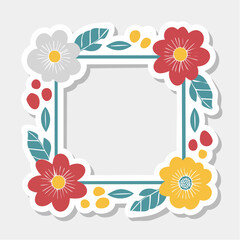 Obraz premium Square floral frame with red, yellow, and white flowers