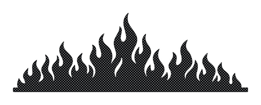 Black fire flames vector graphic, a dynamic burning fire border element. Abstract fiery silhouette for hot designs, energy concepts, and intense visual effects.