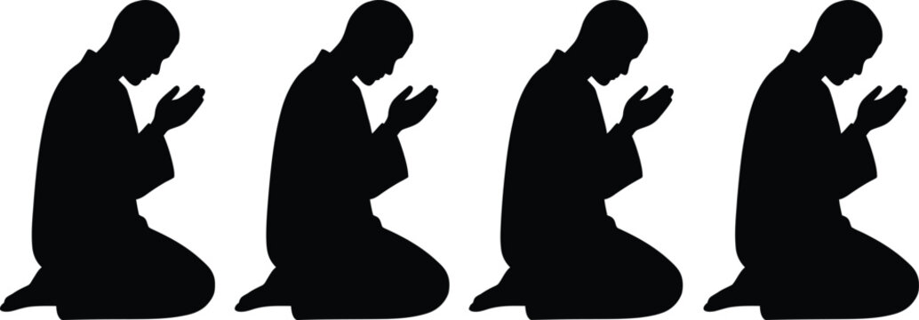 Praying silhouette four figures in devotional posture