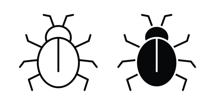 Bug icon design. Editable silhouette and Thin Stroke outlined icons pack