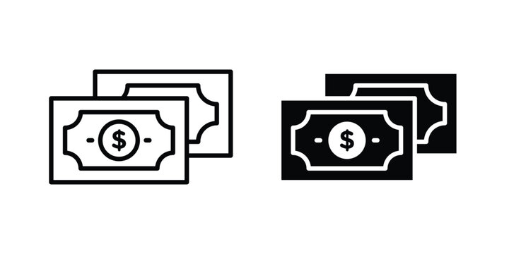 Cash icon design. Editable silhouette and Thin Stroke outlined icons pack