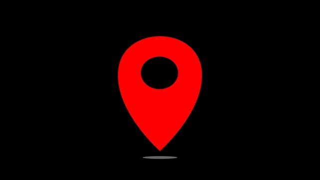 Seamless looping red location pin animation with a pulsing effect on a transparent alpha channel. Map pointer and navigation motion graphic for destination and tracking visual themes