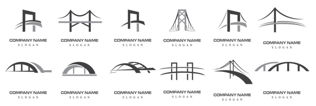  Bridge Logo Template vector icon illustration design. Set of Bridge logo design, Creative Bridge logo design concept template, symbols icons, vector illustration.
