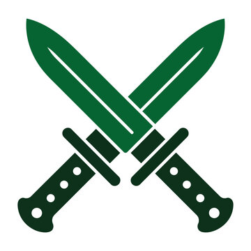 Vector graphic of two crossed green knives