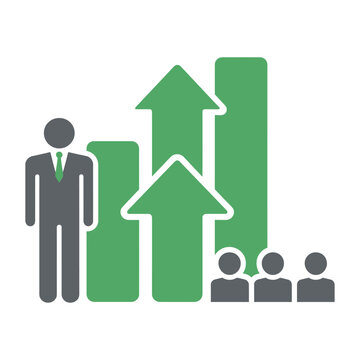 Vector business growth with a suited man and increasing arrows