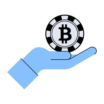 Vector of a hand holding a bitcoin token