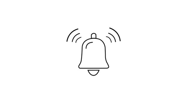 Glowing Notification Bell Icon Animation, Ringing Alert Symbol for Turn On Notifications, Message and Warning Signal on Black Background