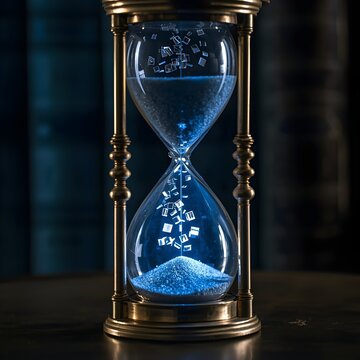 Antique Hourglass with Glowing Photographic Memory Slides