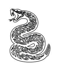 Fototapeta premium Intricate Celtic knotwork snake vector illustration, stylized serpent design, detailed black and white animal art, mystical reptile graphic for tattoos and branding
