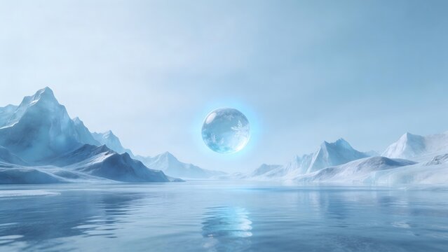 Frozen landscape with floating orb