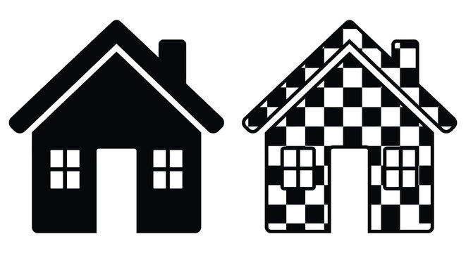 two houses side by side with checkered pattern silhouette