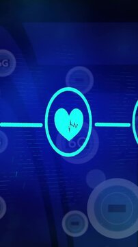 Vertical video: On load, cyan heart ECG centering, line extending, bubbles drifting, showing links