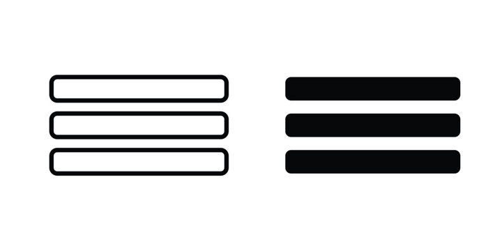 Hamburger menu icon design. Editable silhouette and Thin Stroke outlined icons pack