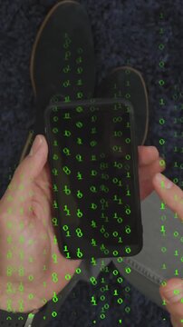 Vertical video: Neon rain appearing as person holding phone and tapping right finger, revealing UI