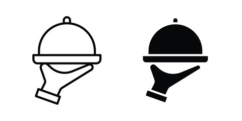 Fototapeta premium Hand holding tray icon design. Editable silhouette and Thin Stroke outlined icons pack