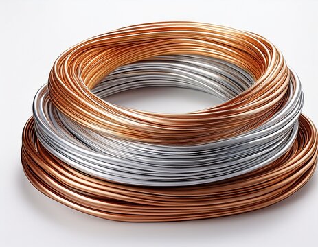 metallic cable wire cord electric bare cable wire isolated white background mega pack gold silver copper aluminium bronze