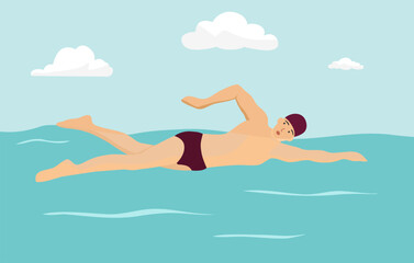 Male character is swimming in the sea © pasakorn