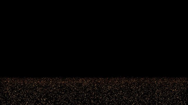 Golden grain particles falling like a shimmering waterfall, top-to-bottom transition effect on black background. Luxurious, dynamic, seamless loop for elegant visuals.