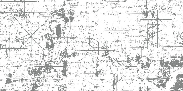 Complex mathematical formulas and physics equations handwritten on textured chalkboard background for educational research and academic discovery concepts