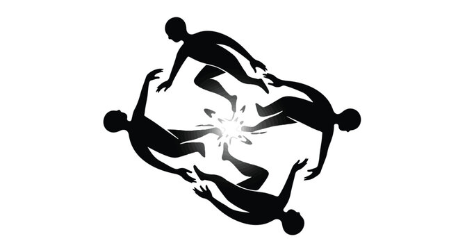 Silhouettes of people in a circular embrace, symbolizing unity and connection