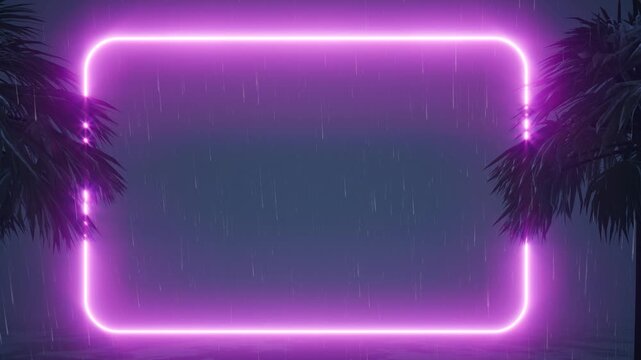 Neon frame light glow rectangle rain night 4k