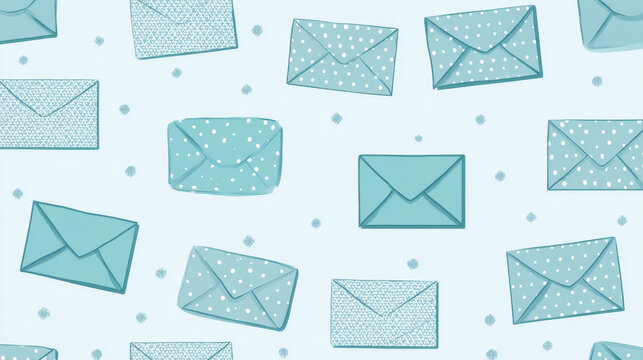 The envelope vector illustration. Stylish pattern in a gentle and plain style. Fashion art. Seamless pattern. Letter, Postcard, Writing, Message. On white background. Light Blue. Eps 10