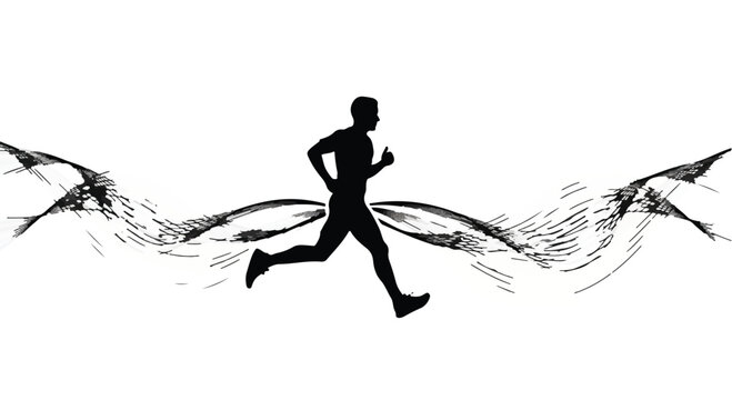 Dynamic silhouette of a runner in motion, conveying speed and energy against an abstract background.