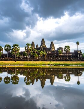 Angkor Wat Temple Reflection Cambodia.
